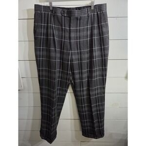 Tony Blake Men's Pleated Front Pants 40 Long High-Twist Plaid Cuffed Dress Pants